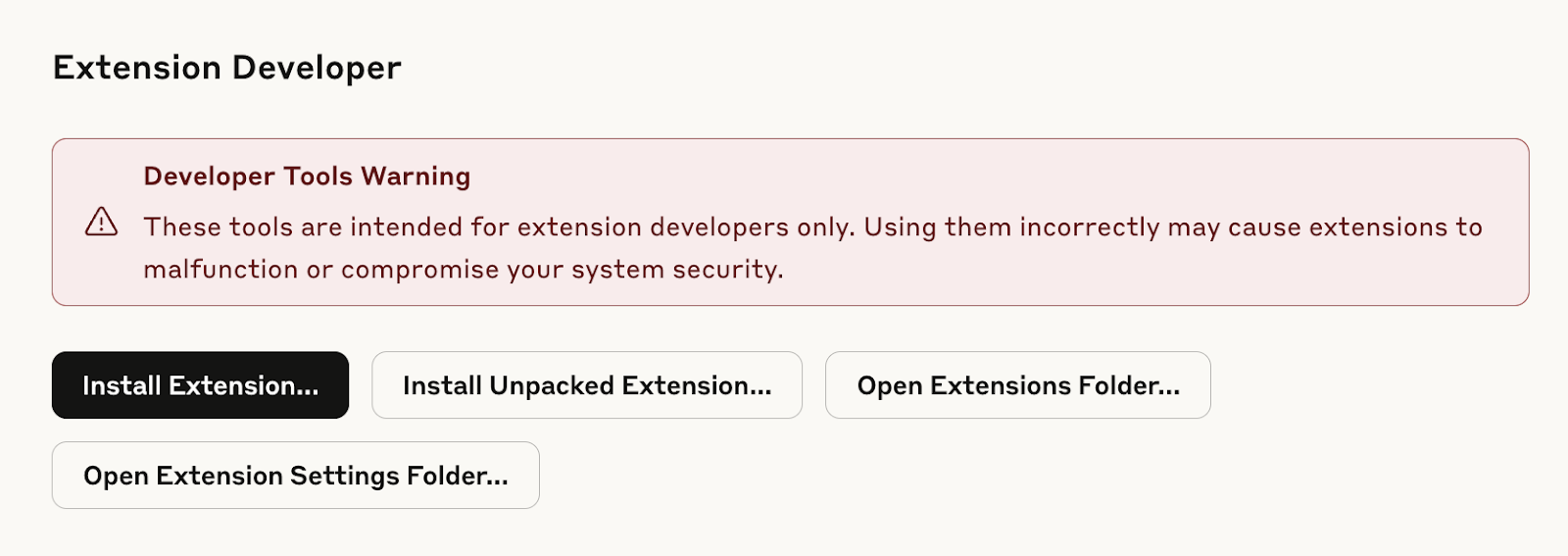 Claude Desktop Settings showing Extensions and developer installation controls.