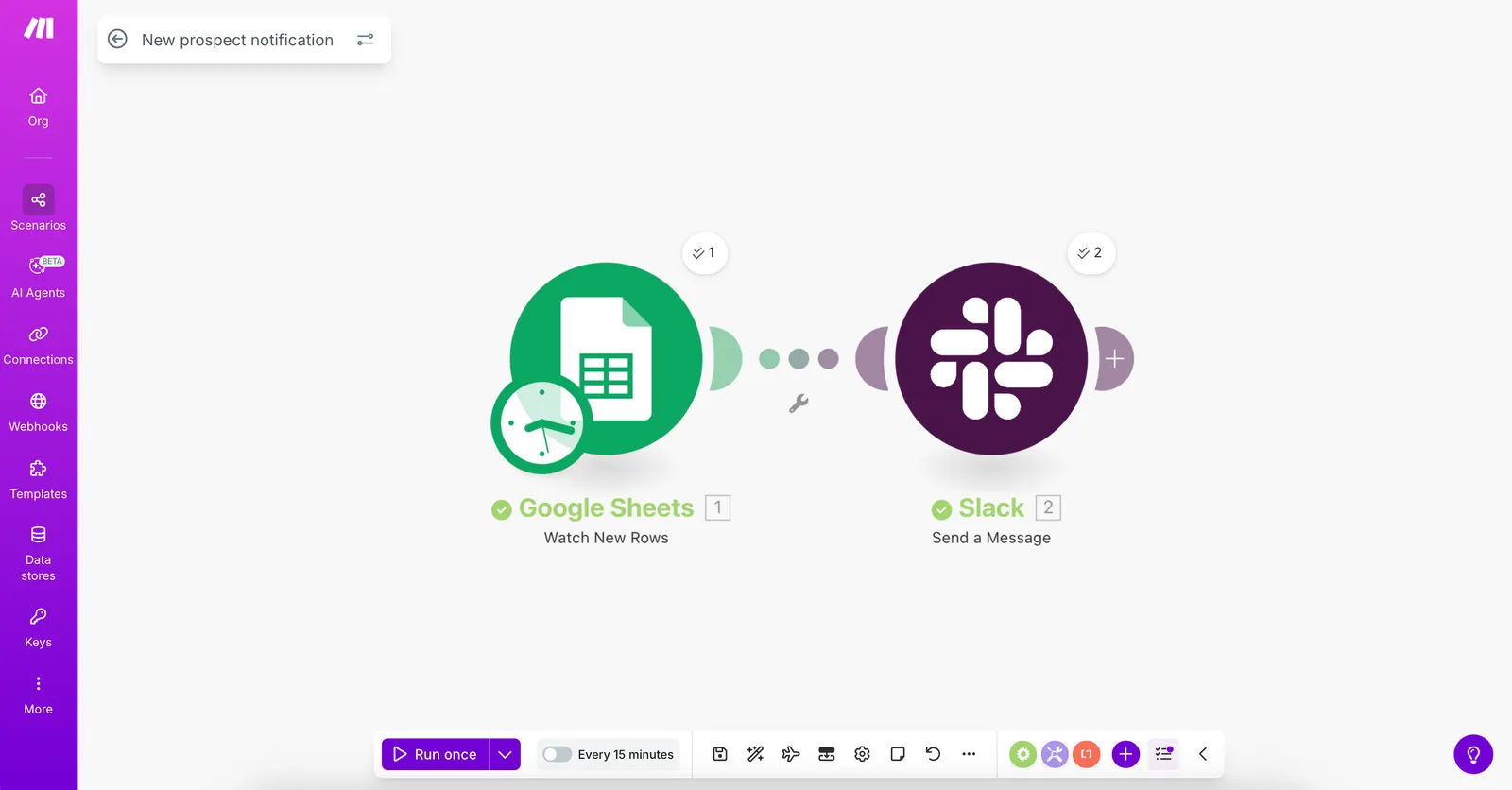 Make scenario editor with workflow modules and canvas controls.