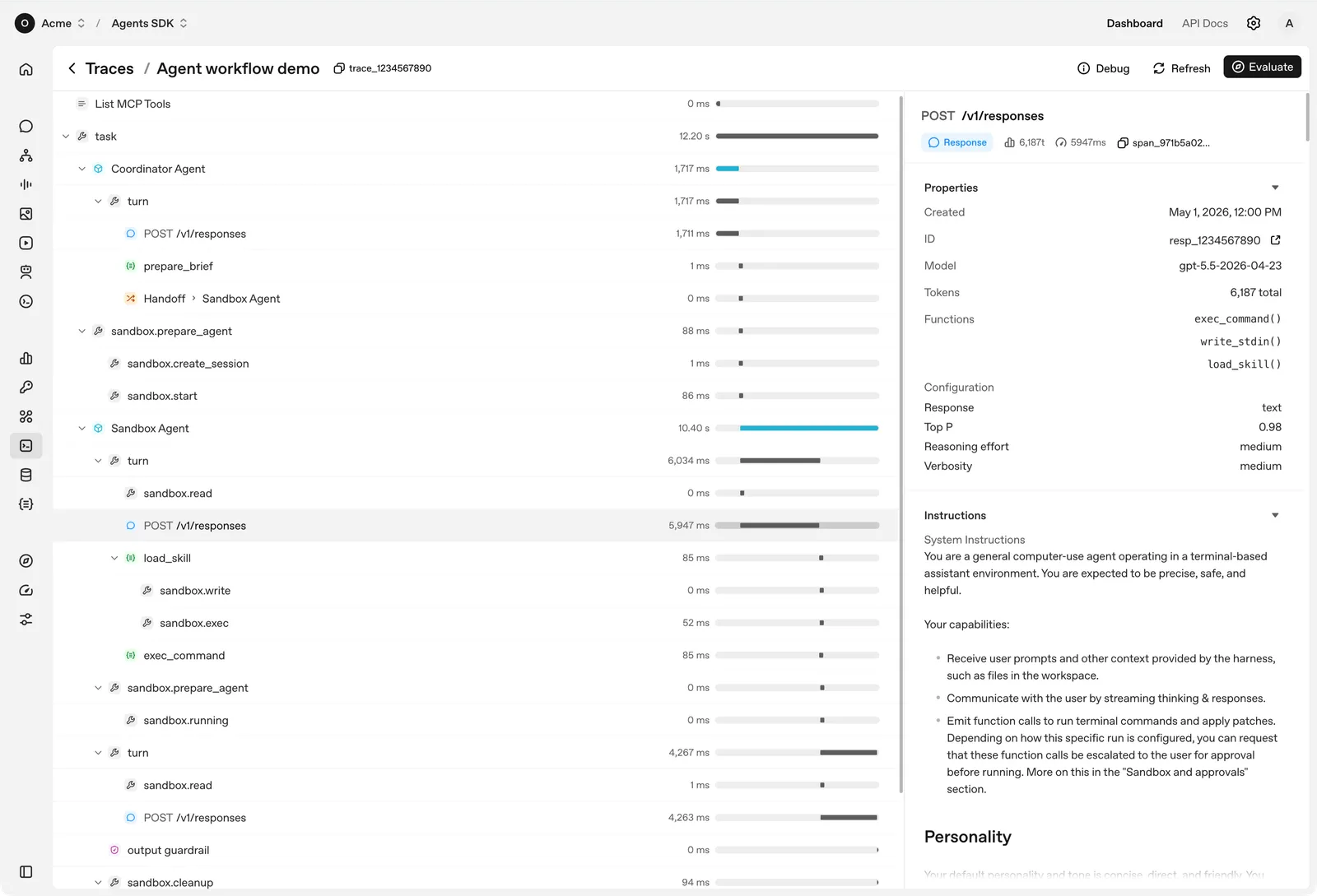 OpenAI Agents trace viewer showing the steps of an agent workflow.