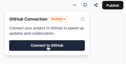 Base44 GitHub Connection popover with a Connect to GitHub button