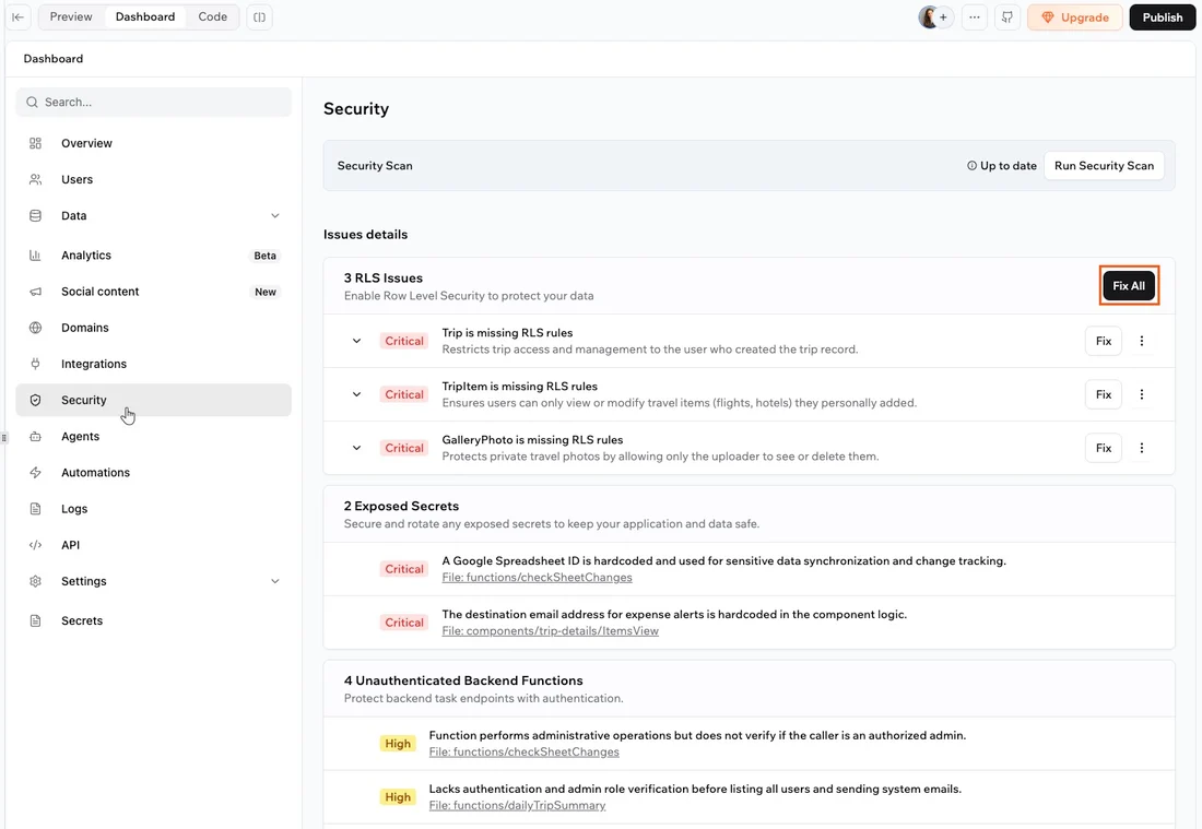 Running a security scan on a Base44 app