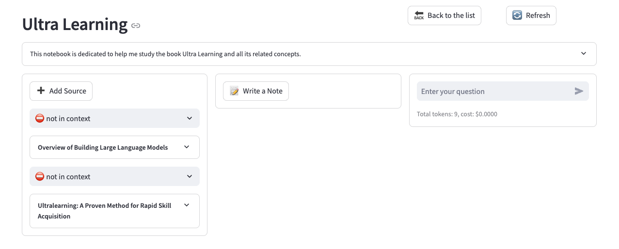 Open Notebook asset list showing a collection of uploaded documents with their types and names