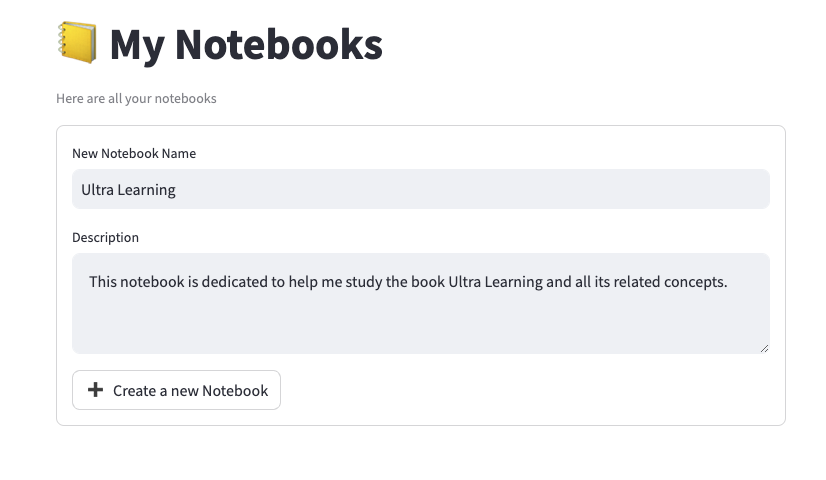 Open Notebook dashboard showing the main workspace with a sidebar of notebooks and a top bar with the new notebook button