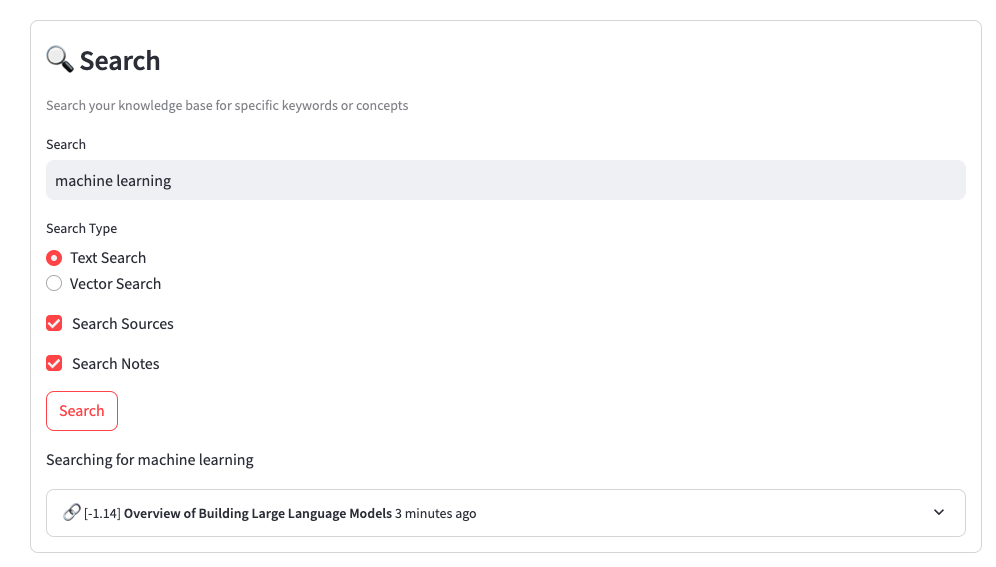 Open Notebook search interface showing results across multiple notebooks